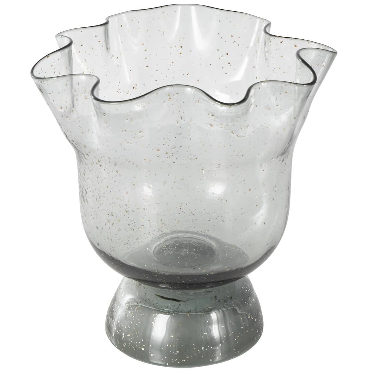 Black Glass Vase Set with Wavy Opening & Gold Speckles